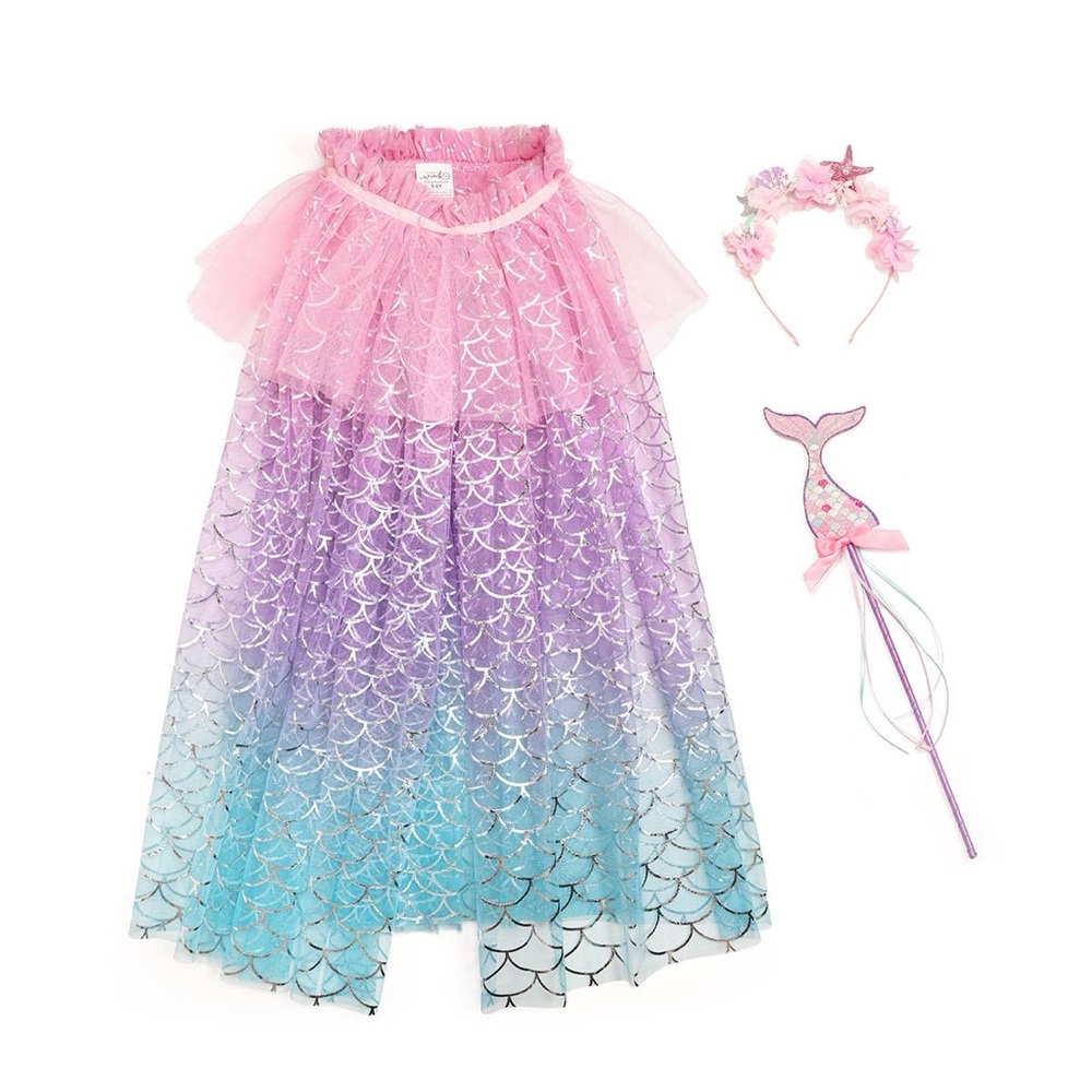 Sweet Wink Mermaid Dress Up Kit Halloween Costume Cape Headband Wand